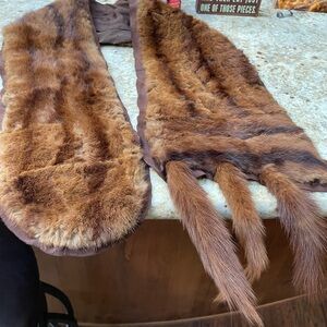 Brown mink Fur Scarf with Tails